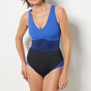 zuda Colorblocked V-Neck One-Piece Swimsuit